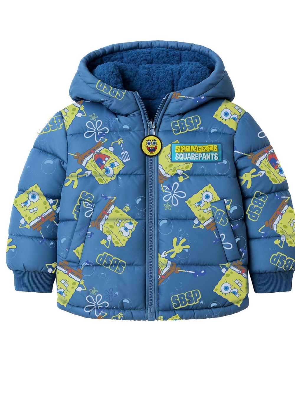SpongeBob SquarePants Blue Printed Hooded Puffer Jacket Size 2T NWT